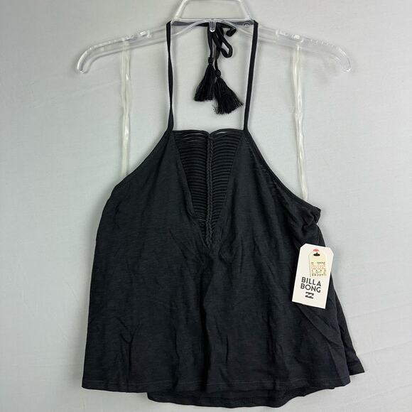 Billabong Ray Me Macrame Halter Top Women’s Medium Black - Picture 1 of 9
